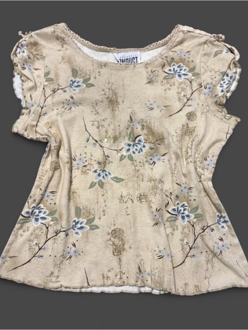 VTG Disorderly Conduct Y2K Floral Calligraphy Lettuce Edge Top